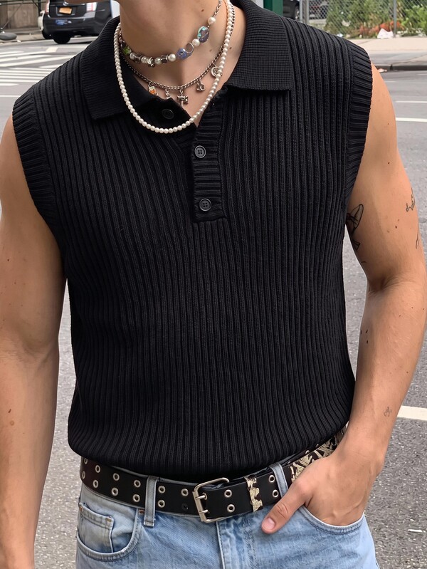 HIMLAND Men's Solid Color Casual Versatile Daily Wear Knit Vest