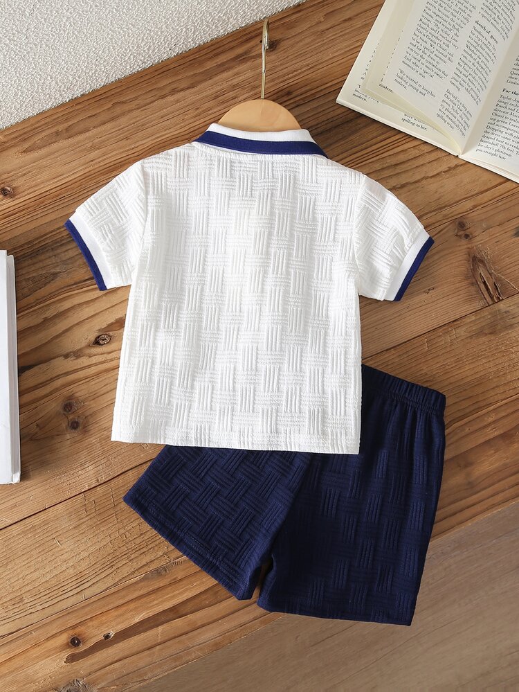 Souflis Souflis Baby Boy, Navy Blue Horse Print Summer Jacquard Polo Collar Short-Sleeved Short Pants Two Pieces Set. - Navy - View 2