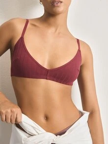 Ocili 100% Cotton Ribbed Comfortable Basic Minimalist Underwear, EasyComfort ChicAutumnCasual Women's Bra - Burgundy - View 4