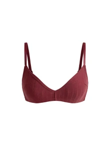 Ocili 100% Cotton Ribbed Comfortable Basic Minimalist Underwear, EasyComfort ChicAutumnCasual Women's Bra - Burgundy - View 8