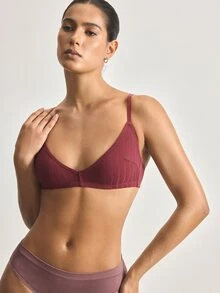 Ocili 100% Cotton Ribbed Comfortable Basic Minimalist Underwear, EasyComfort ChicAutumnCasual Women's Bra - Burgundy - View 5