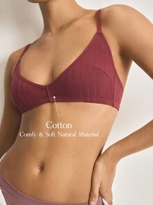 Ocili 100% Cotton Ribbed Comfortable Basic Minimalist Underwear, EasyComfort ChicAutumnCasual Women's Bra - Burgundy - View 1