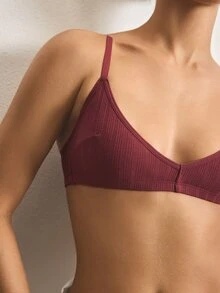 Ocili 100% Cotton Ribbed Comfortable Basic Minimalist Underwear, EasyComfort ChicAutumnCasual Women's Bra - Burgundy - View 6