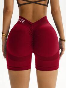 Dewbera Dewbera Letter Print High Waist Fitted Sports Shorts - Multicolor - View 5