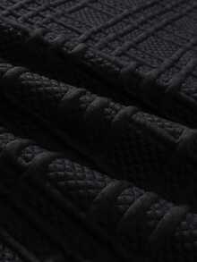 EGENSIO Camisa polo de hombre de punto jacquard unicolor con textura, cuello, puños acanalados, dos bolsillos y parche negro en el pecho - Negro - Ver 6
