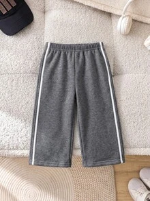 1件男孩兒童服飾 運動休閒學院風 百搭時尚簡約實用 柔軟舒適 直筒褲 附裝飾抽繩與腰帶 適合日常穿著、上學、旅行、運動，春夏季秋冬四季皆宜 - 深灰色 - 查看 2