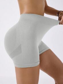 Slayform Slayform Women's Elastic Letter Print Ruched Sports Shorts - Light Grey - View 4