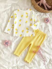 Set Pakaian Santai Lengan Panjang Motif Kartun dan Bunga Lucu untuk Bayi Perempuan Baru Lahir - MultiWarna - View 2