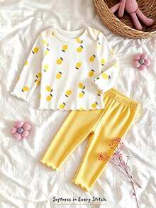 Set Pakaian Santai Lengan Panjang Motif Kartun dan Bunga Lucu untuk Bayi Perempuan Baru Lahir - MultiWarna - View 9