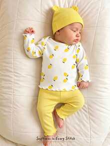 Set Pakaian Santai Lengan Panjang Motif Kartun dan Bunga Lucu untuk Bayi Perempuan Baru Lahir - MultiWarna - View 7