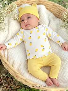 Set Pakaian Santai Lengan Panjang Motif Kartun dan Bunga Lucu untuk Bayi Perempuan Baru Lahir - MultiWarna - View 5