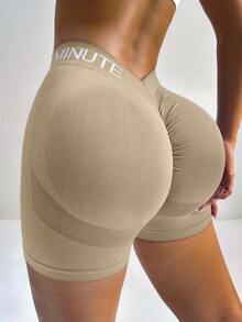 Slayform Slayform Women's Seamless Scrunch Butt Workout Shorts High Stretch V-Back Butt Lift Yoga Shorts For Gym Fitness Running - Khaki - View 4