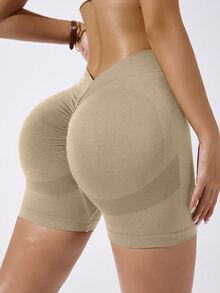 Slayform Slayform Women's Seamless Scrunch Butt Workout Shorts High Stretch V-Back Butt Lift Yoga Shorts For Gym Fitness Running - Khaki - View 6