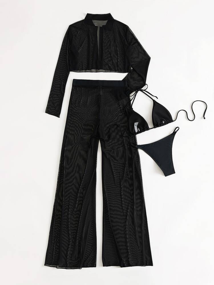 SHEIN Swim Women Bikini Sets Plain Casual - Hitam - View 2