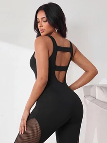 Slayform Slayform 1pc Regular Sports Jumpsuit / Mesh Design / Basic Style / Sports Jumpsuit / Fitness / Yoga Seamless - Black - View 5