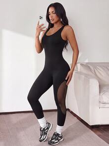 Slayform Slayform 1pc Regular Sports Jumpsuit / Mesh Design / Basic Style / Sports Jumpsuit / Fitness / Yoga Seamless - Black - View 4