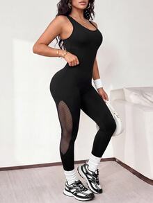 Slayform Slayform 1pc Regular Sports Jumpsuit / Mesh Design / Basic Style / Sports Jumpsuit / Fitness / Yoga Seamless - Black - View 3