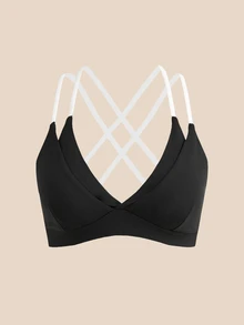 Cheerettes 女款 2 件組拼色交叉背日系健身運動內衣，柔軟彈性、透氣吸濕，可拆式內墊，對比色肩帶，適合健身房與瑜伽 - 彩色 - 查看 10