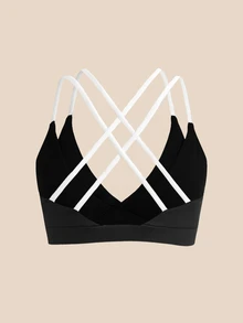 Cheerettes 女款 2 件組拼色交叉背日系健身運動內衣，柔軟彈性、透氣吸濕，可拆式內墊，對比色肩帶，適合健身房與瑜伽 - 彩色 - 查看 11