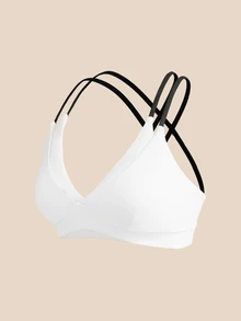 Cheerettes 女款 2 件組拼色交叉背日系健身運動內衣，柔軟彈性、透氣吸濕，可拆式內墊，對比色肩帶，適合健身房與瑜伽 - 彩色 - 查看 16