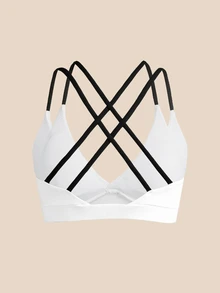 Cheerettes 女款 2 件組拼色交叉背日系健身運動內衣，柔軟彈性、透氣吸濕，可拆式內墊，對比色肩帶，適合健身房與瑜伽 - 彩色 - 查看 9