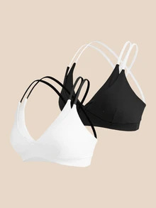 Cheerettes 女款 2 件組拼色交叉背日系健身運動內衣，柔軟彈性、透氣吸濕，可拆式內墊，對比色肩帶，適合健身房與瑜伽 - 彩色 - 查看 17