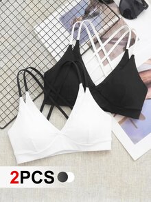 Cheerettes 女款 2 件組拼色交叉背日系健身運動內衣，柔軟彈性、透氣吸濕，可拆式內墊，對比色肩帶，適合健身房與瑜伽 - 彩色 - 查看 4