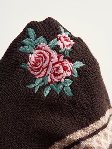 Bohemela 復古提花對比色刺繡玫瑰針織開襟衫 - 摩卡棕 - 查看 11
