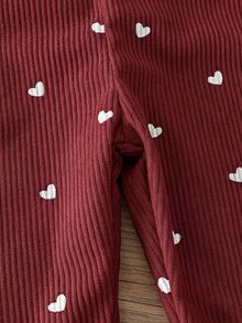 SHEIN Baby Set Corduroy Round Neck Sleeveless Pocket Button Long Loose Fit Romper Fall Burgundy - Burgundy - View 5