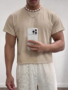 Manfinity BRENVOR Boxy Cropped 100% Cotton Tee Shirt - Grey - View 1