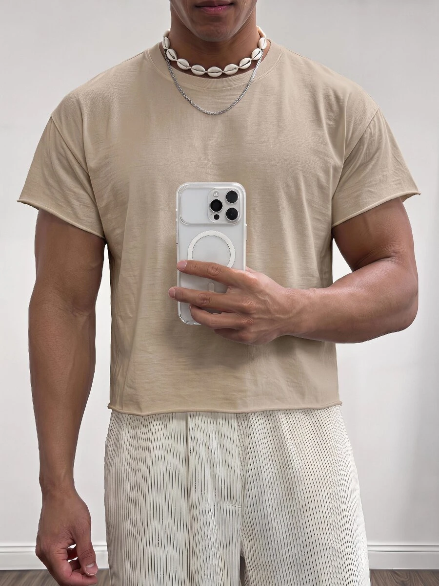 Manfinity BRENVOR Boxy Cropped 100% Cotton Tee Shirt - Grey - View 1