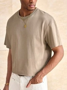 Manfinity BRENVOR Boxy Cropped 100% Cotton Tee Shirt - Grey - View 5