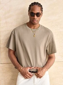 Manfinity BRENVOR Boxy Cropped 100% Cotton Tee Shirt - Grey - View 6