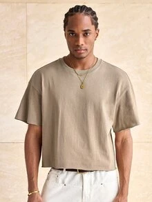 Manfinity BRENVOR Boxy Cropped 100% Cotton Tee Shirt - Grey - View 4