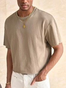 Manfinity BRENVOR Boxy Cropped 100% Cotton Tee Shirt - Grey - View 2