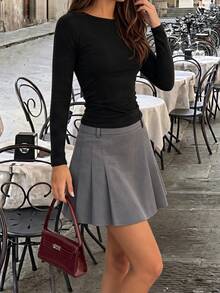 SHEIN PariChic Women's Minimalist Versatile Pleated Skirt For Dating And Vacation - Grey - View 6