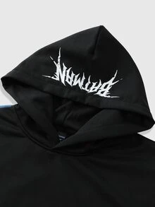 ROMWE MEN Batman X ROMWE Men's Casual Cartoon Print Hoodie, Spring/Autumn - Black - View 6