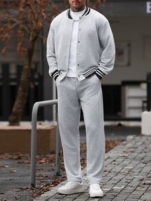 Manfinity CasualCool Men's Colorblock Striped Jacket And Pants Set - Grey - View 6