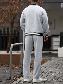 Manfinity CasualCool Men's Colorblock Striped Jacket And Pants Set - Grey - View 2