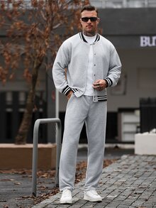 Manfinity CasualCool Men's Colorblock Striped Jacket And Pants Set - Grey - View 7