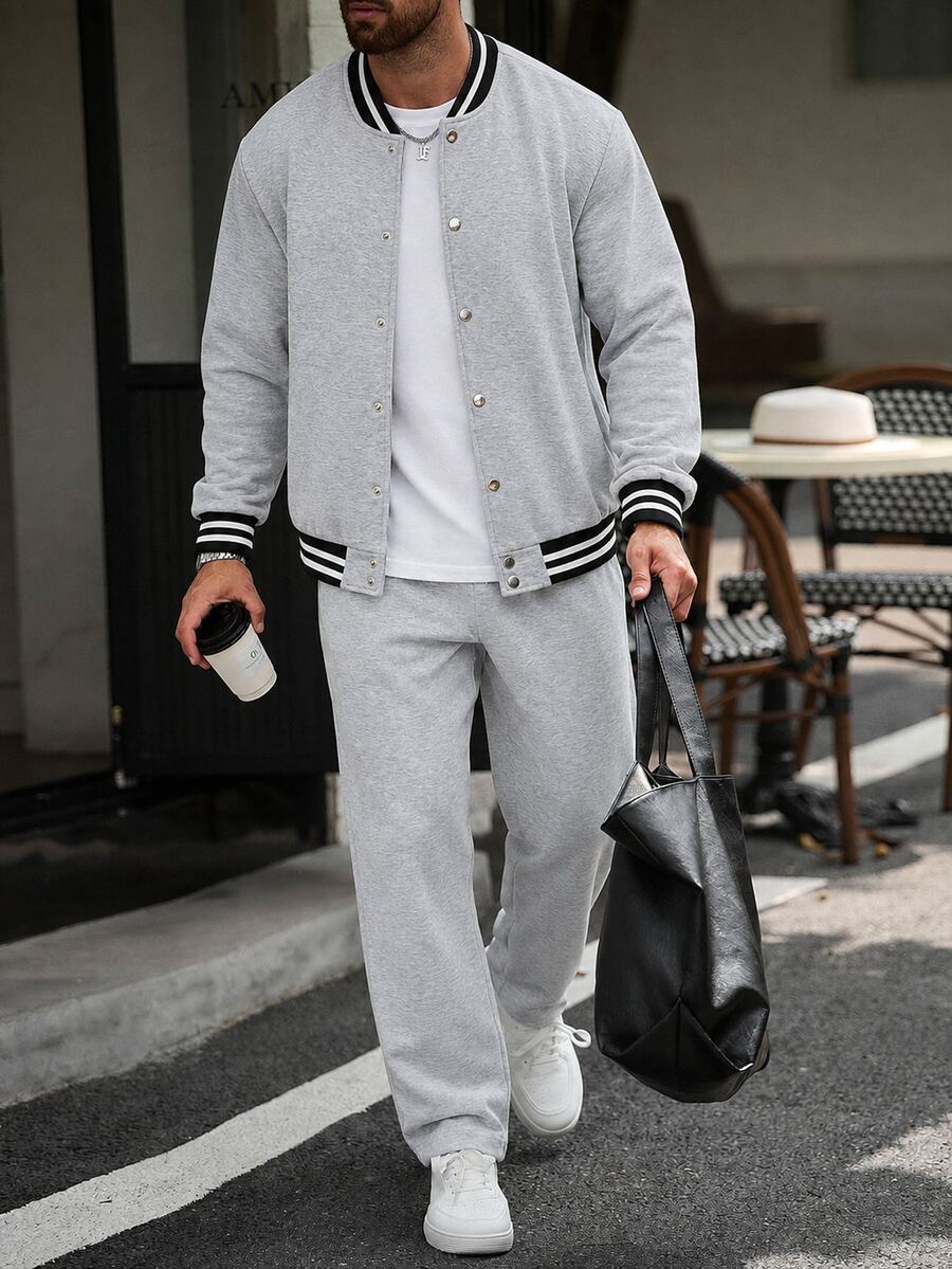 Manfinity CasualCool Men's Colorblock Striped Jacket And Pants Set - Grey - View 1