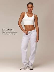 GLOWMODE 32" Tall Everyday Fleece Cozy Comfort Wide-Leg Cargo Pants With Adjustable Drawstring Waist & Multi-Pocket Design Daily Casual - Grey - View 2