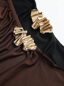 GlowEve Women's Round Neck Long Sleeve Pleated Contrast Lace Hem Fashion T-Shirt - Multicolor - View 5