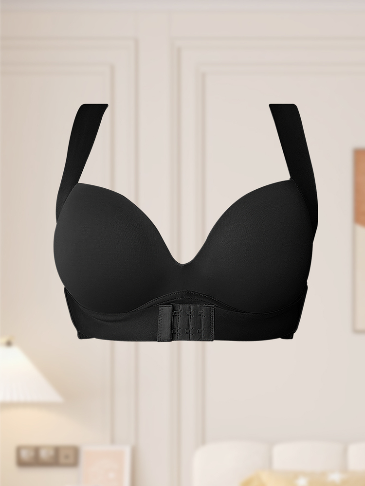 DesireSculpt Women's Wireless Front Closure Push-Up Bra, Small Bust, Anti-Sagging, Side-Boob Smoothing, Posture Correction, Back Shaping Sports Bra, 1pc - Black - View 3