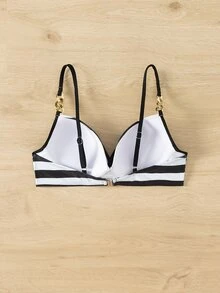 Swim SXY Parte superior de bikini con rayas de decoración de cadena para playa de verano - Multicolor - Ver 5