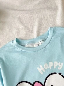 SHEIN Tween Girls Pajamas Kids, Snug Fit - Blue and White - View 4