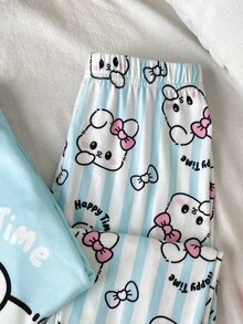 SHEIN Tween Girls Pajamas Kids, Snug Fit - Blue and White - View 3