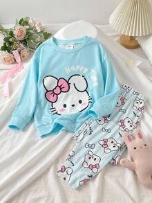 SHEIN Tween Girls Pajamas Kids, Snug Fit - Blue and White - View 8