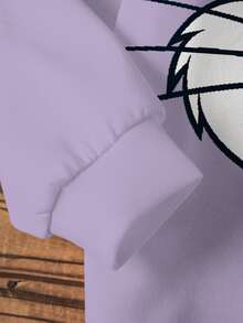 LOONEY TUNES X SHEIN طقم كاجوال للبنات الصغيرات ببلوزة رياضية بياقة دائرية مطبوعة برسومات كرتونية وبنطال ليقنز - أبيض - مشاهدة 4