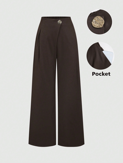 Sweetra Early Autumn New Brown Casual Versatile Minimalist Fashion Gentle Elegant Lazy Loose Straight Leg Wide Leg Women's Suit Pants
